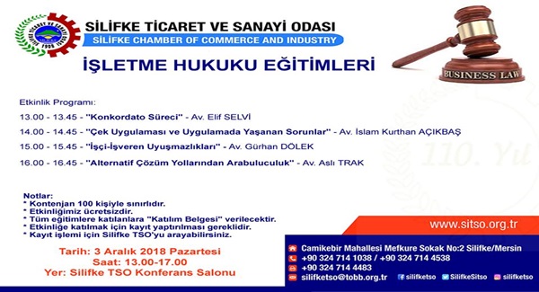 SİLİFKE TSO 'DA İŞLETME HUKUKU EĞİTİMLERİ